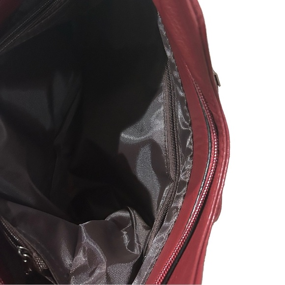 NWOT Jingpin Burgundy Red Faux Leather Handbag Silver Hardware Maroon Purse - Picture 8 of 10